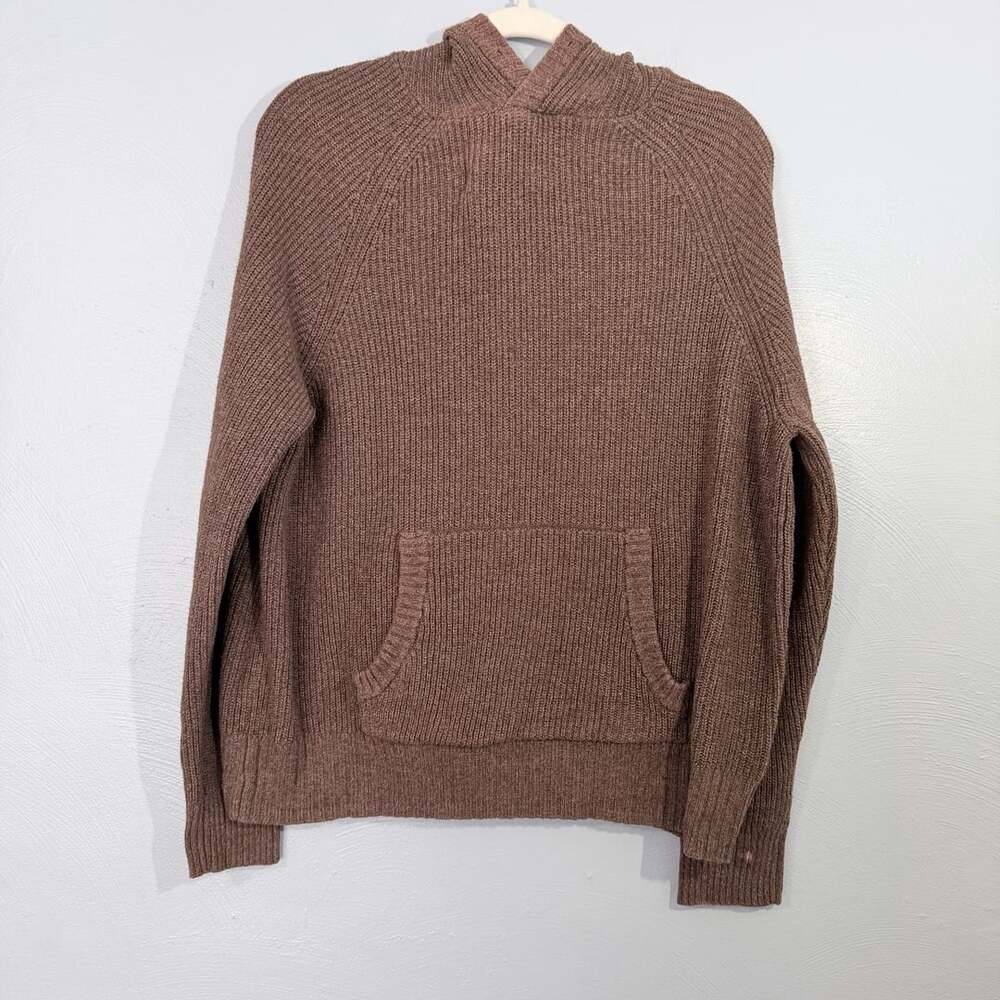 American Eagle Cocoa Brown Ribbed Knit Sweater Hoodie Pouch Pocket L